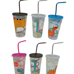 VASO PLASTICO DINOSAURIO CON BOMBILLA ESPIRAL 76355 500ML