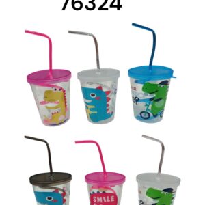 VASO DINOSAURIO CON BOMBILLA ESPIRAL 76324 350ML