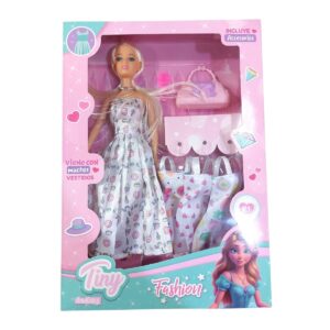 MUÑECA TINY CON VESTIDO Y CARTERAS (53396)
